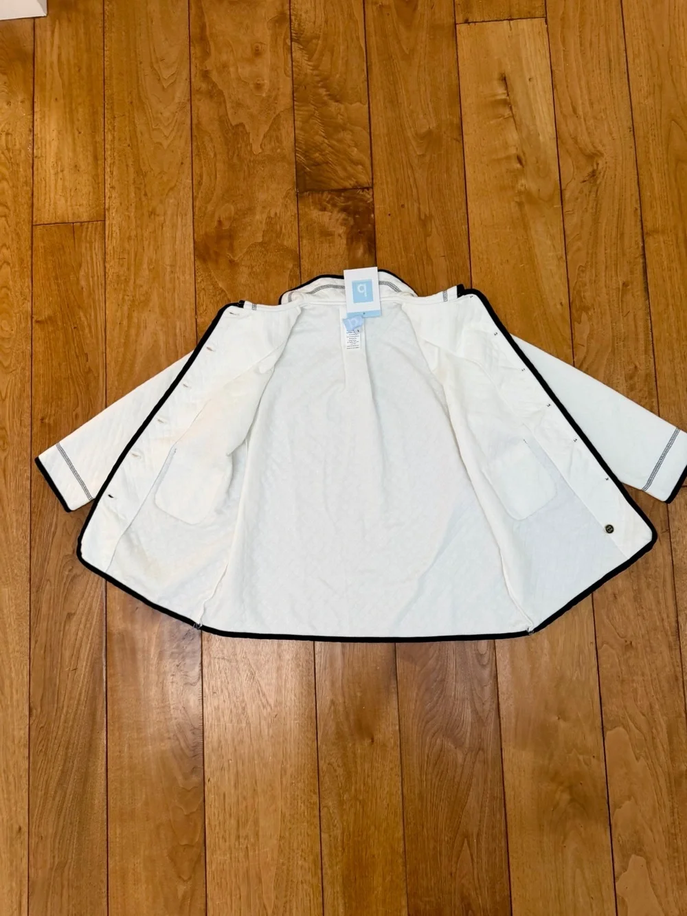 Bella Bliss Girls White Quilted Jacket Navy Trim NWT Size 8